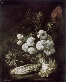 Still Life of Flowers and Vegetables, 1650s. Artist: Giovanni Battista Ruoppolo