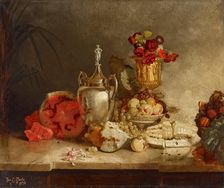 Still Life of Fruit and Urn, 1878. Creator: Theodore Clement Steele