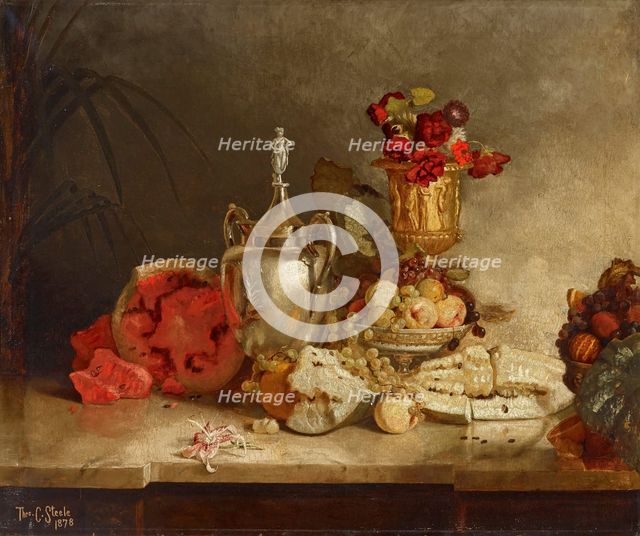 Still Life of Fruit and Urn, 1878. Creator: Theodore Clement Steele.