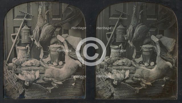 Still-life of Game with Rake and Onion Jar, 1854 or later. Creator: Thomas Richard Williams.