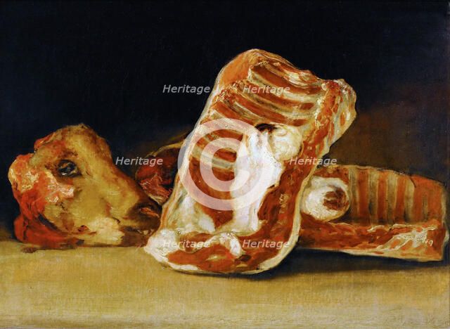 Still life of Sheep's Ribs and Head (The Butcher's counter). Artist: Goya, Francisco, de (1746-1828)