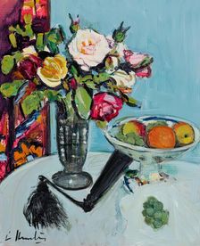 Still Life - Roses and a Black Fan, c1920s. Creator: George Leslie Hunter