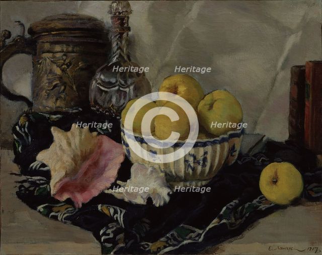 Still life. Shell and apples, 1917. Artist: Lanceray (Lansere), Evgeny Evgenyevich (1875-1946)