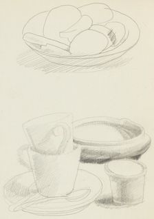 Still life study of a bowl of fruit and crockery, c1900-1940. Creator: Francis Ernest Jackson