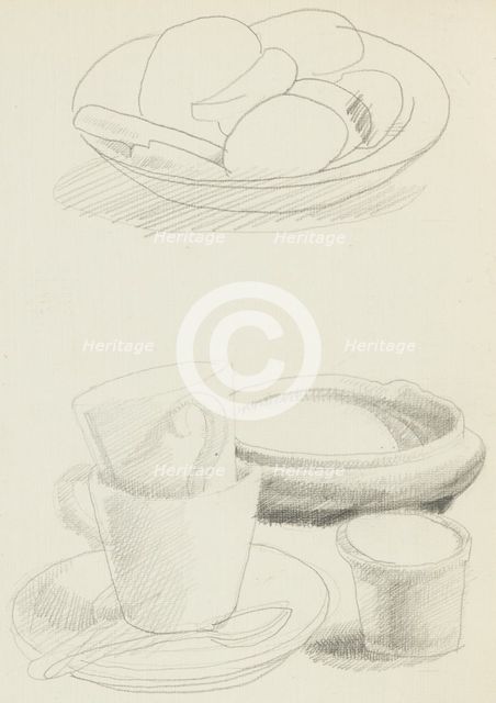 Still life study of a bowl of fruit and crockery, c1900-1940. Creator: Francis Ernest Jackson.