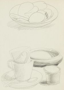 Still life study of a bowl of fruit and crockery, c1900-1940. Creator: Francis Ernest Jackson