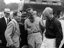 Stirling Moss with Harry Schell and Mike Hawthorn, Crystal Palace, July 1955
