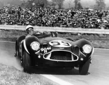 Stirling Moss diving an Aston Martin DB3S, Goodwood, West Sussex, 1956
