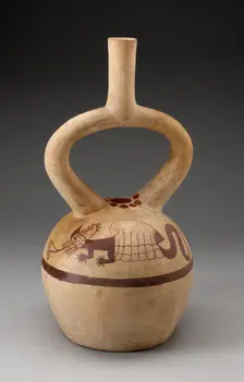 Stirrup Vessel Depicting a Supernatural within a Shell on Shoulder, 100 B.C./A.D. 500. Creator: Unknown