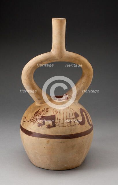 Stirrup Vessel Depicting a Supernatural within a Shell on Shoulder, 100 B.C./A.D. 500. Creator: Unknown.