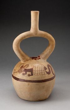 Stirrup Vessel Depicting a Supernatural within a Shell on Shoulder, 100 B.C./A.D. 500. Creator: Unknown
