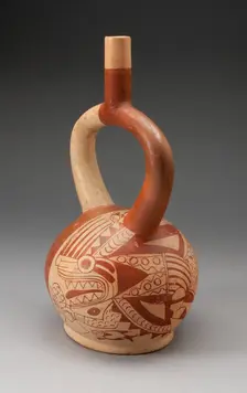 Stirrup Vessel Depicting an Anthropomorphic Composite Being, with Overpainting, 100 B.C./A.D. 500. Creator: Unknown