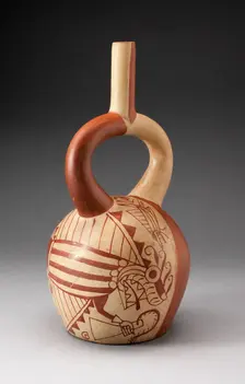 Stirrup Vessel Depicting Anthropomorphic Fish, with Overpainting, 100 B.C./A.D. 500. Creator: Unknown