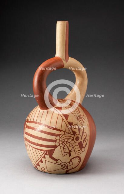 Stirrup Vessel Depicting Anthropomorphic Fish, with Overpainting, 100 B.C./A.D. 500. Creator: Unknown.