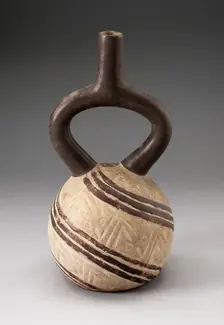 Stirrup Vessel Incised with Textile-Like Pattern in Diagonal Painted Bands, 100 B.C./A.D. 500. Creator: Unknown