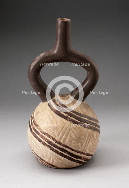 Stirrup Vessel Incised with Textile-Like Pattern in Diagonal Painted Bands, 100 B.C./A.D. 500. Creator: Unknown.