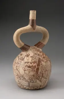 Stirrup Vessel with Fineline Painting Depicting Costumed Figured in a Reed Boat, 100 B.C./A.D. 500. Creator: Unknown