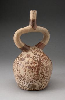 Stirrup Vessel with Fineline Painting Depicting Costumed Figured in a Reed Boat, 100 B.C./A.D. 500. Creator: Unknown