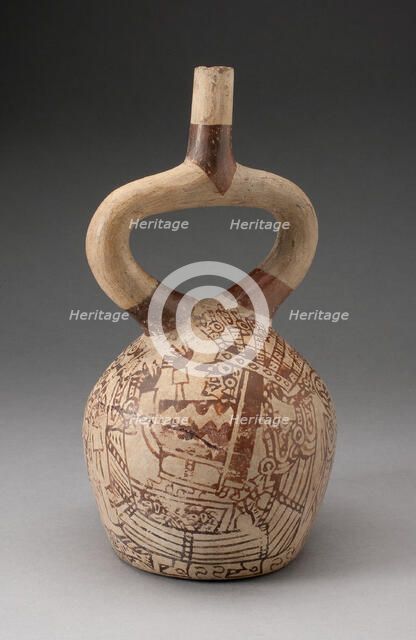 Stirrup Vessel with Fineline Painting Depicting Costumed Figured in a Reed Boat, 100 B.C./A.D. 500. Creator: Unknown.