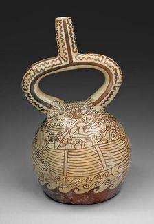 Stirrup Vessel with Fineline Painting Depicting a Figures in Reed Boat, 100 B.C./A.D. 500. Creator: Unknown