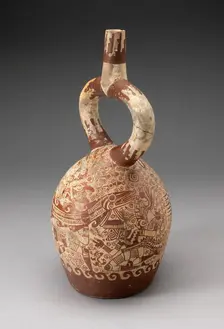 Stirrup Vessel with Fineline Painting Depicting Warriors in an Aquatic Scene, 100 B.C./A.D. 500. Creator: Unknown