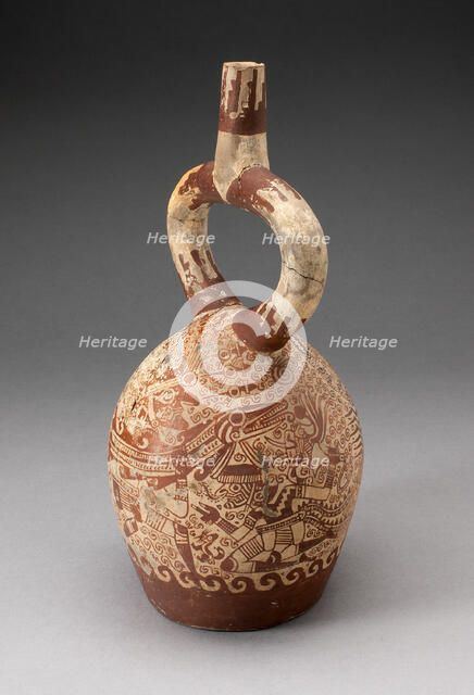 Stirrup Vessel with Fineline Painting Depicting Warriors in an Aquatic Scene, 100 B.C./A.D. 500. Creator: Unknown.