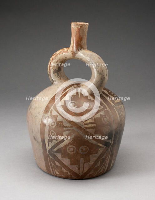 Stirrup Vessel with one Side Painted with Textile-Like Stepped Motif, 100 B.C./A.D. 500. Creator: Unknown.