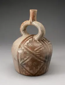 Stirrup Vessel with one Side Painted with Textile-Like Stepped Motif, 100 B.C./A.D. 500. Creator: Unknown