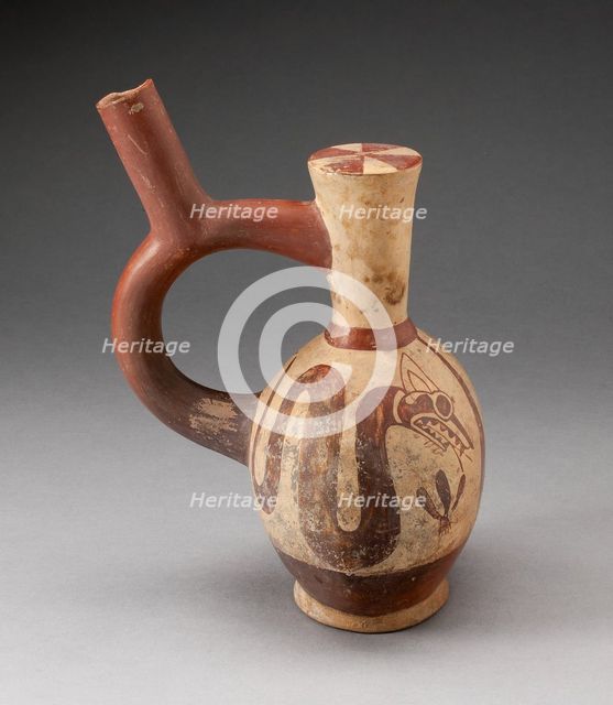 Stirrup-Handled Jar Depicting a Supernatural Serpent with a Plant, 100 B.C./A.D. 500. Creator: Unknown.