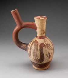 Stirrup-Handled Jar Depicting a Supernatural Serpent with a Plant, 100 B.C./A.D. 500. Creator: Unknown