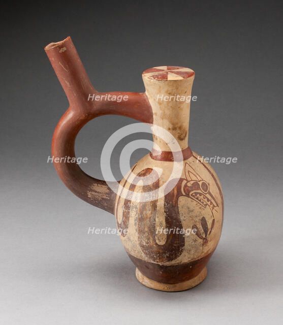 Stirrup-Handled Jar Depicting a Supernatural Serpent with a Plant, 100 B.C./A.D. 500. Creator: Unknown.