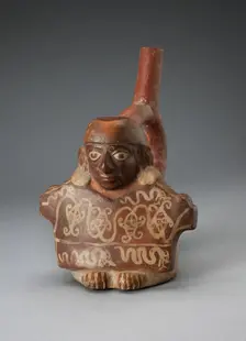 Stirrup Spout Vessel Depicting Man Holding Decorated Textile, 100 B.C./A.D. 500. Creator: Unknown