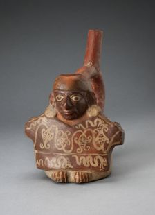 Stirrup Spout Vessel Depicting Man Holding Decorated Textile, 100 B.C./A.D. 500. Creator: Unknown