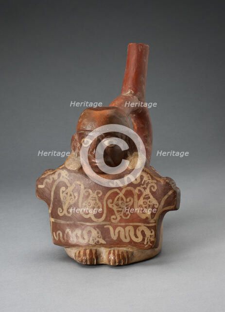 Stirrup Spout Vessel Depicting Man Holding Decorated Textile, 100 B.C./A.D. 500. Creator: Unknown.