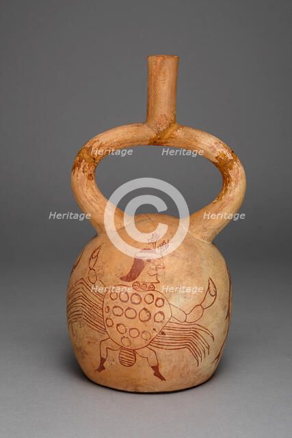 Stirrup Spout Vessel Depicting a Figure Costumed as a Crab, 100 B.C./A.D. 500. Creator: Unknown.