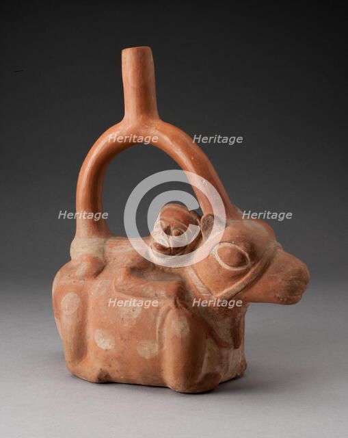 Stirrup Spout Vessel Depicting a Man Riding a Llama, 100 B.C./A.D. 500. Creator: Unknown.