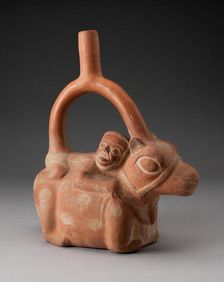 Stirrup Spout Vessel Depicting a Man Riding a Llama, 100 B.C./A.D. 500. Creator: Unknown