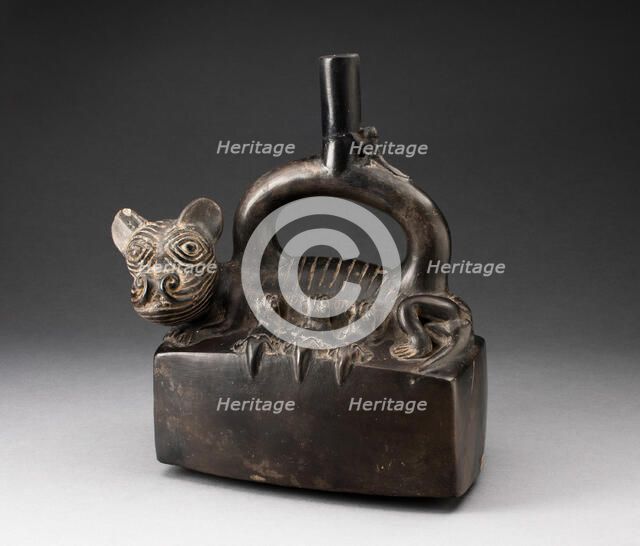 Stirrup-Spout Vessel Depicting a Puma with Suckling Cubs, A.D. 1100/1470. Creator: Unknown.