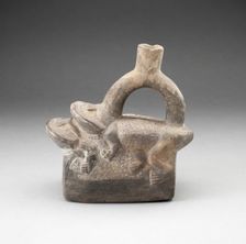 Stirrup Spout Vessel Depicting Frogs Mating, A.D. 1100/1470. Creator: Unknown