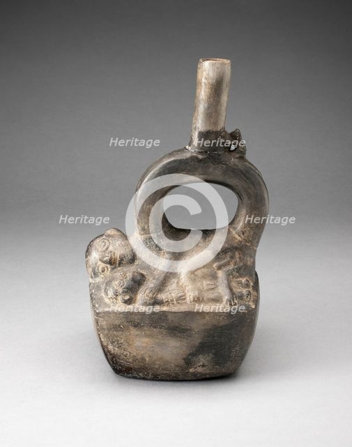 Stirrup Spout Vessel Depicting Reclining Figures, A.D. 1100/1470. Creator: Unknown.