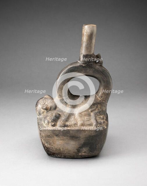 Stirrup Spout Vessel Depicting Reclining Figures, A.D. 1100/1470. Creator: Unknown.