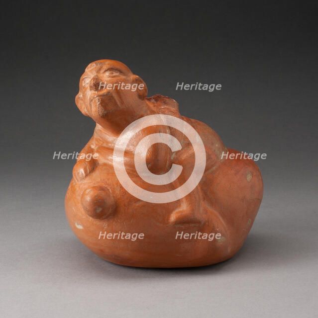 Stirrup Spout Vessel in Form of a Man Sitting atop a Vegetable, 100 B.C./A.D. 500. Creator: Unknown.