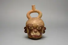Stirrup Spout Vessel in Form of a Head, Possibly Ai-Apec, 100 B.C./A.D. 500. Creator: Unknown