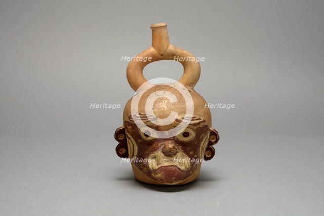 Stirrup Spout Vessel in Form of a Head, Possibly Ai-Apec, 100 B.C./A.D. 500. Creator: Unknown.
