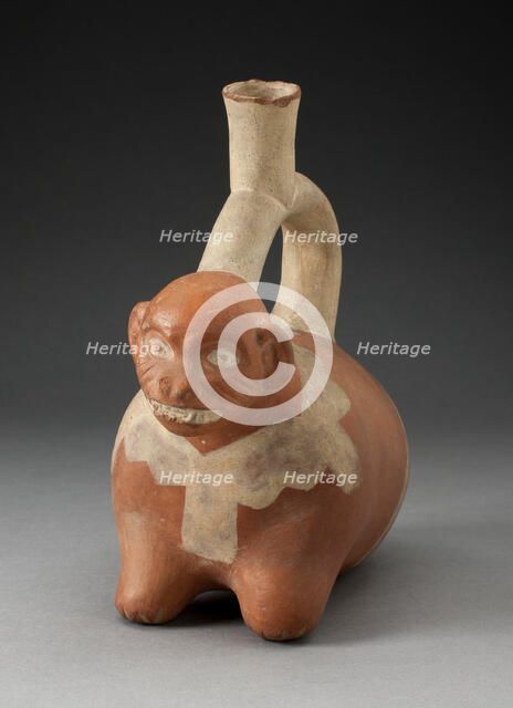 Stirrup Spout Vessel in the Form of a Crouching Animal, Possibly a Monkey, 100 B.C./A.D. 500. Creator: Unknown.