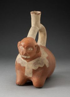 Stirrup Spout Vessel in the Form of a Crouching Animal, Possibly a Monkey, 100 B.C./A.D. 500. Creator: Unknown