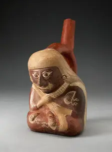 Stirrup Spout Vessel in the Form of a Seated Figure with Insects on Torso, 100 B.C./A.D. 500. Creator: Unknown