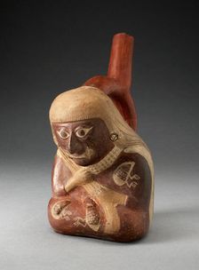 Stirrup Spout Vessel in the Form of a Seated Figure with Insects on Torso, 100 B.C./A.D. 500. Creator: Unknown