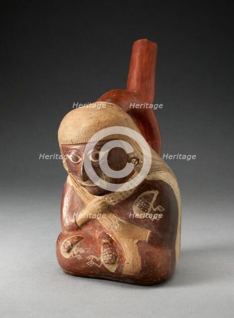 Stirrup Spout Vessel in the Form of a Seated Figure with Insects on Torso, 100 B.C./A.D. 500. Creator: Unknown.