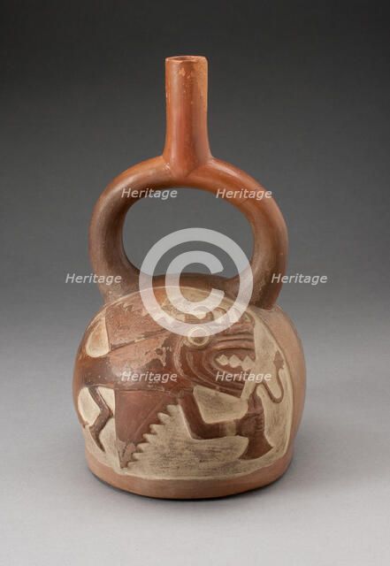 Stirrup Spout Vessel Incised with Anthropomorphic Fish, 100 B.C./A.D. 500. Creator: Unknown.